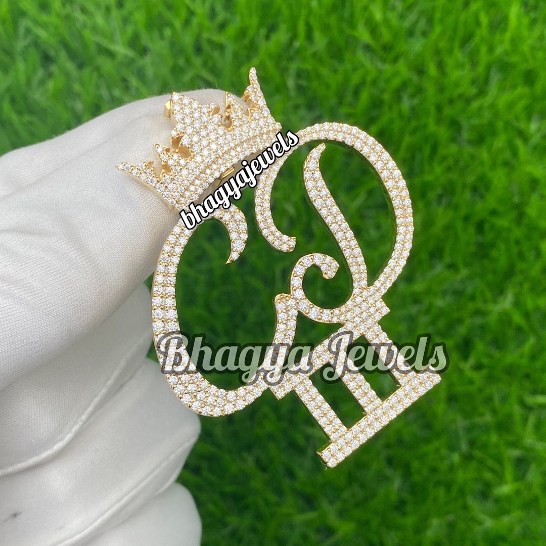 Crown Custom Bail Initial Pendant, Letter Unisex Necklace, Moissanite ...