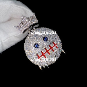 VVS Iced Out Hip Hop Smiley Customized 925 Silver Diamond Emoji Pendant, Icy Drip Face Pendant, Crown Custom Bling Bail Pendant Necklace