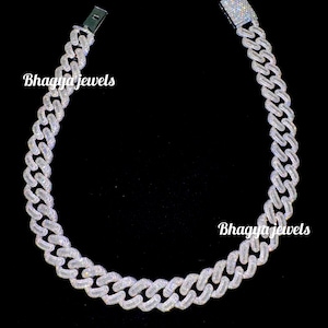 20 MM męski łańcuszek kubański z diamentami bagietkowymi | Łańcuch kubański | Męski łańcuszek Iced Out | Naszyjnik Iced Out | Srebrny łańcuszek hip-hopowy 925