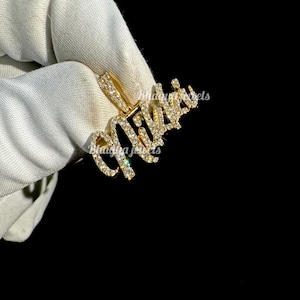 Colgante de diamante natural con nombre y letra personalizado, colgante de hip hop de 10 quilates con nombre personalizado, collar con dije personalizado, regalo para él y ella