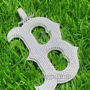 Colgante de letra de hip hop con inicial "B" personalizado, moissanita VVS, plata 925 helada, collar con letras del alfabeto personalizado de 3 pulgadas, regalo para él