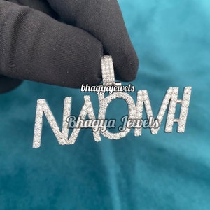 Colgante de diamante de lujo con nombre, collar con nombre en escritura, colgante con nombre personalizado, collar con nombre brillante, joyería hecha a mano, plata 925, regalo personalizado