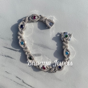 Fully Iced Out Women's VVS Eye Tennis Bracelet, Birthday Gift for Her, Moissanite Delicate Bracelet, Passes Diamond Tester