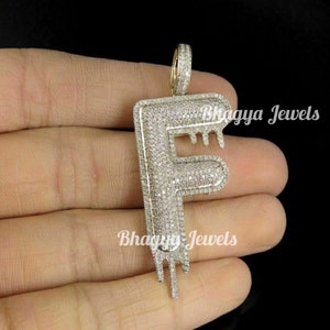 Colgante de diamantes VVS de moissanita con inicial "F" para hombre personalizado con plata de ley 925, regalo de nombre inicial para él/ella, pasa la prueba