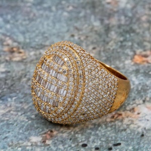 Champion Ring, VVS Baguette and Round Moissanite Men's Engagement Ring, Halo Diamond Ring, Bust Down Hip Hop Ring, Wedding Gifts