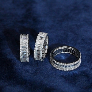 Round Diamond Full Eternity Band Moissanite Baguette Diamond Eternity Band 925 Sterling Silver Round Diamond Stackable Anniversary Gift Ring