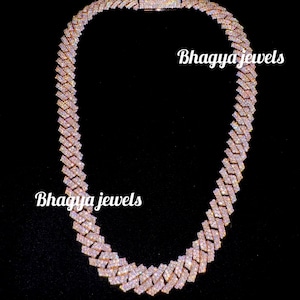 18,50 MM 22-calowy męski hip-hopowy łańcuszek z mrożonego kubańskiego ogniwa Miami, bezbarwny łańcuszek z Moissanite Miami z ogniwami kubańskimi, 925 srebrny, pozłacany żółtym złotem