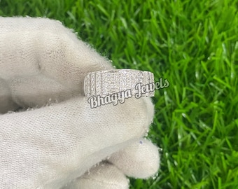 Premium Iced Out Engagement Band Rings, VVS1 Moissanite Band Hip Hop Rings, Round Cut Bling Band, Men Rings Wedding Gift Luxury Men Jewelry