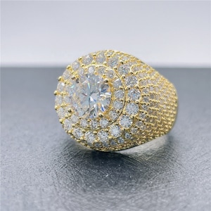 Round Brilliant Cut Engagement Ring, 925 Silver VVS Moissanite Diamond Hip Hop Ring, Iced out Custom Ring Gift For Unisex