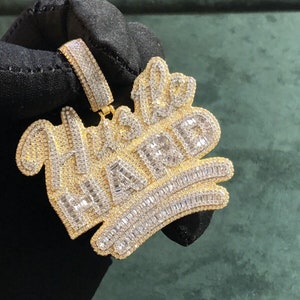 Hombres 925 Silver VVS Moissanite Baguette Iced Out carta personalizada HUSTLE HARD Bust Down colgante regalo para él, joyería de Hip Hop para rapero
