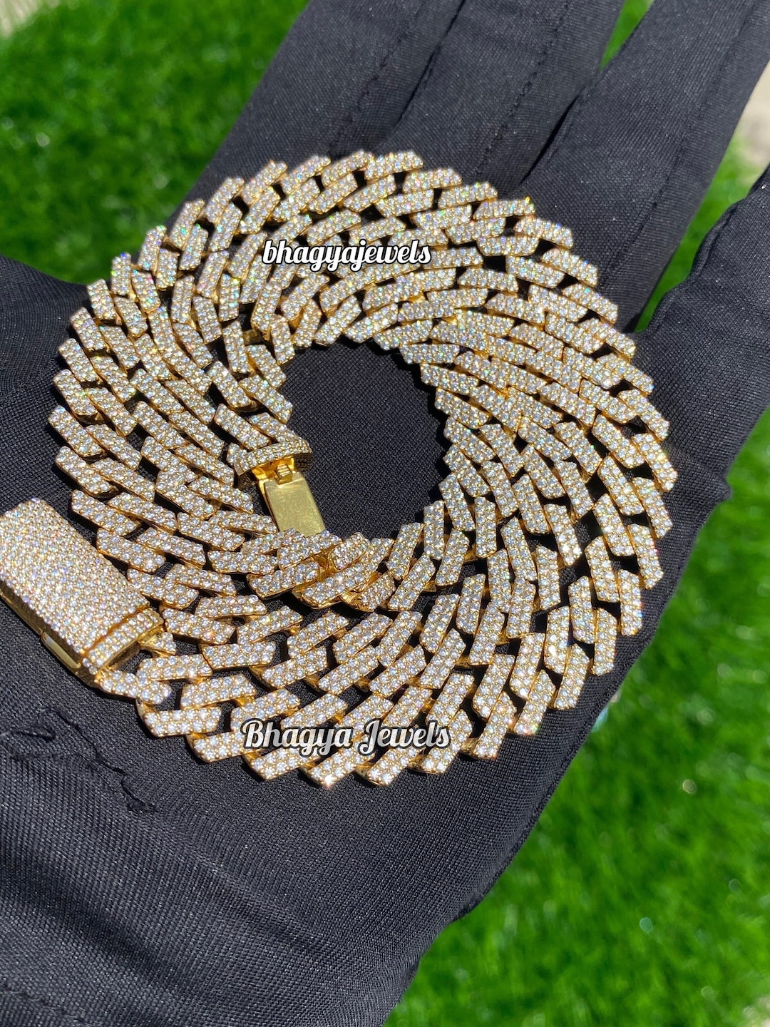 12MM Moissanite VVS Cuban Link Chain Necklace in 925 Sterling Silver ...