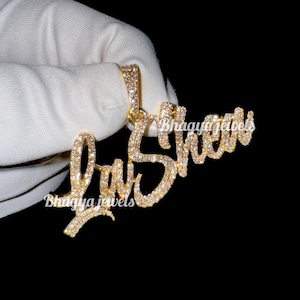 Colgante con nombre de oro amarillo macizo de 10 quilates y diamantes naturales de lujo, joyería de hip hop, collar con letras personalizadas de moda, regalos de San Valentín