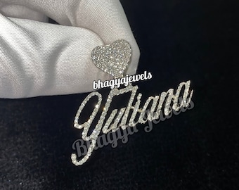 Icy Hip Hop Moissanite Diamond Cursive Personalized Name Necklace Gift for Her Initial Latter Silver & Gold Crystal Customized pendant