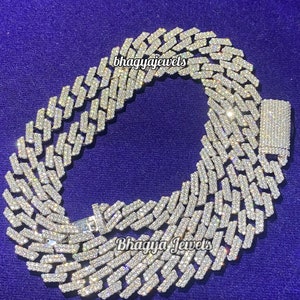 14 mm VVS Diamond Cuban Iced Out Chain 925 Silver Moissanite Miami Cuban Link Necklace Custom Hip Hop Jewelry