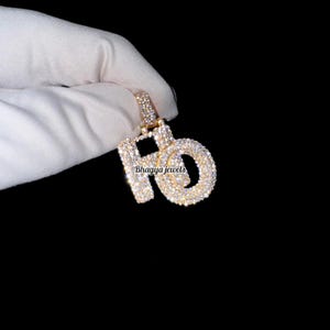 Colgante con inicial de moissanita VVS, colgante con letra pequeña, colgante con letra HO inicial, regalo de cumpleaños para ella, diamante de moissanita con inicial cursiva