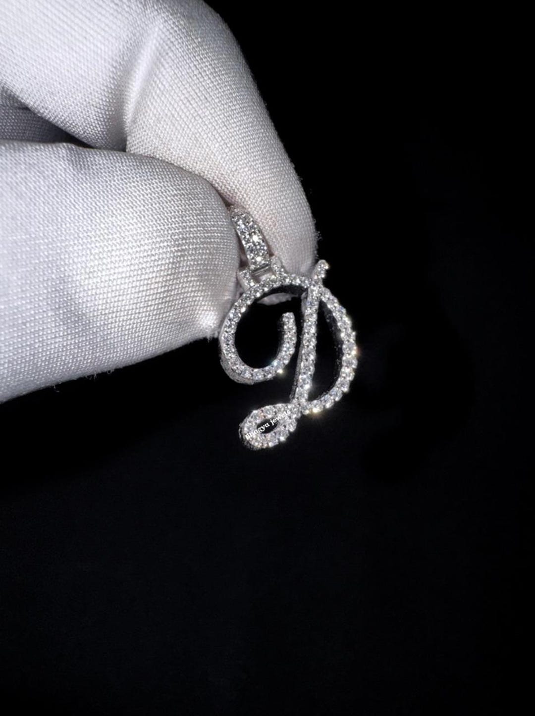 10K White Gold Cursive D Pendant, Lab Grown Diamond Initial Necklace ...