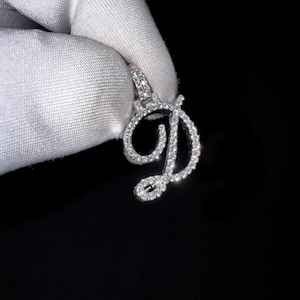 10K White Gold Cursive D Pendant, Lab Grown Diamond Initial Necklace, Custom Alphabet Charm