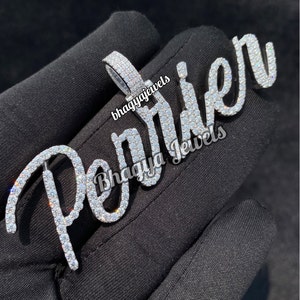 Colgante de plata de ley 925 con nombre personalizado y diamantes de moissanita VVS con letras heladas para hombre, regalo para él y para ella