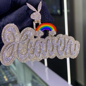 Colgante de moissanita VVS Iced Out para hombre, colgante de letra personalizada, encanto de letra de plata de ley 925, joyería de busto de Hip Hop, probador de pases