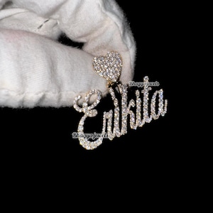 Collar con colgante de nombre y diamante natural en oro macizo de 14 k, collar con nombre y corazón de oro, regalos personalizados, regalo del Día de la Madre, collar con nombre