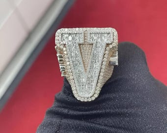 Custom Baguette and Round Cut Letter Ring | Initial Letters Iced Out Name Hip Hop Designer Ring | VVS Moissanite Diamond Customized Ring