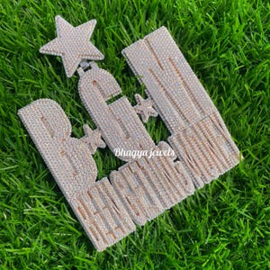 Iced Out Bling Buchstaben Anhänger, Name Anhänger, Icey Moissanite Diamanten, Stern Anhängerschlaufe Anhänger Silber Hip Hop Schmuck, Herren Anhänger, Geschenk für Herren