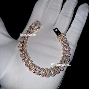 Bransoletka z diamentowym łańcuszkiem kubańskim, łańcuszek kubański ze srebra 925, bransoletka VVS 8 mm, bransoletka z diamentami VVS Moissanite, ręcznie robiona biżuteria, prezent dla niej