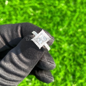 925 Sterling Silver Moissanite Emerald & Round  Engagement Ring Prong Set Emerald Anniversary Solitaire Ring Women Ring 10K/14K/18K Gold