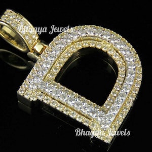 Colgante personalizado con letras "D" con acabado helado, colgante de diamantes de moissanita VVS con busto hacia abajo, letra D de oro macizo de 14 k, colgante con inicial, joyería personalizada