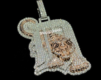 VVS Moissanite 925 Sterling Silver Enamel White Topaz Tiger Pendant, Hip Hop Big Tiger Head Pendant Iced Out Necklace, Men's Jewelry Pendant