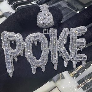 Iced Out VVS Moissanite Diamante Pingente de letra personalizado, Personalize Hip Hop Prata Baguette Pingente, Rapper Homens e Mulheres Pingente para presente