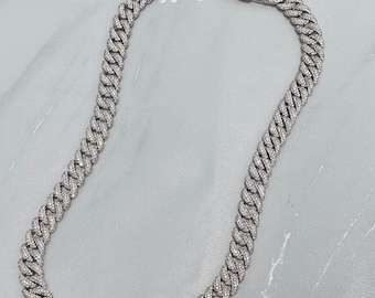 Silver Moissanite Miami Cuban Chain, 12 mm Wide VVS Cuban Bracelet, Unisex Diamond Cuban Linked Chain, Unisex Moissanite Cuban Necklace
