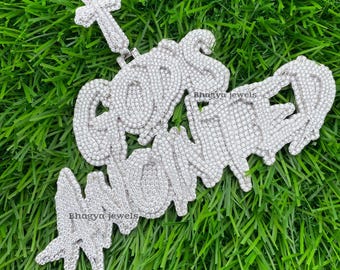VVS Moissanite Diamond Fully Iced Out Hip Hop Name Letter Customized Silver Pendant, Rapper's Custom Bling Cross Bail Diamond Pendant