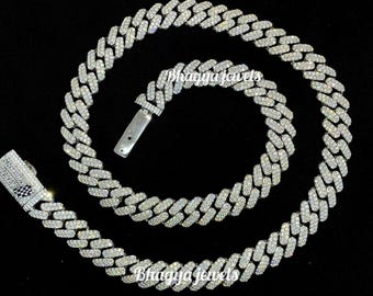 Iced Out VVS Moissanite Echt Miami Cuban Link Prong Kette Iced Hip Hop 925 Silberkette, Name Letter Lock Bling Kettenpass Diamanttester