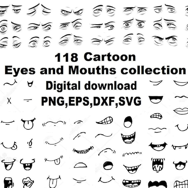 118 Cartoon Eyes and Mouths bundle