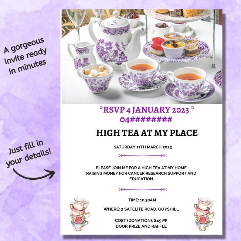 Fundraiser Invitation Afternoon Tea Etsy