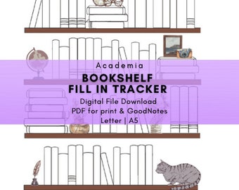 Book Tracker Bookshelf imprimable - téléchargement numérique - PDF - modèle - lettre - a5