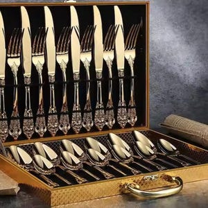 24-teiliges Luxusbesteck-Set mit elegantem Koffer - Premium-Edelstahlbesteck für feines Essen und besondere Anlässe