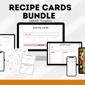 Recipe Cards Bundle | Printable Recipe Cards | Editable Kitchen Organizer | Digital Download | Recipe Template | Gift for Foodies