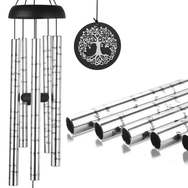 Wind Chimes 36" Memorial Black, Soulful Soothing Wind Chime Bells with 5 Aluminum Long Tubes & DIY Pendants, Relaxing Melodic Tones Outdoor