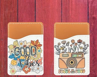 Positive Energy Phone Card Holder, Cute Print Card Wallet, Card Caddy, Credit Card Holder for Cell Phone, Moxie Bling