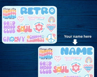 Retro Kindness Becheraufkleber: 60er 70er Jahre Groovy Aufkleber, personalisierte Option