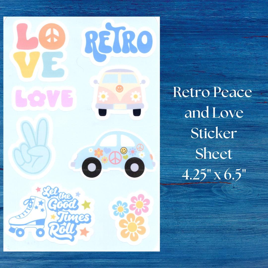 Retro Peace and Love Sticker Set - Etsy