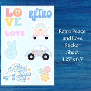 Retro Peace and Love Sticker Set