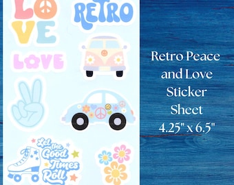 Retro Peace and Love Sticker Set