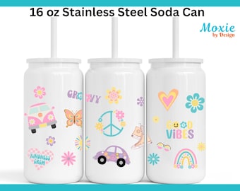 SODA CAN: Retro Kindness Stay Humble Groovy 16 oz Stainless Steel Soda Can