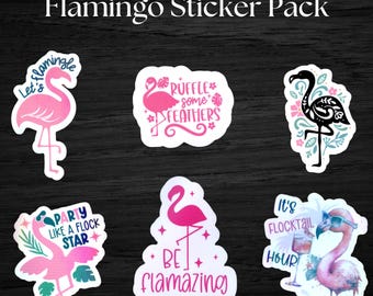 Flamingos, Be Flamazing, Party Like a Flock Star, Let's Flamingle, Flamingo Stickers