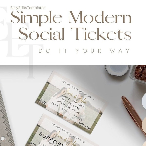 Wedding Social Tickets | SIMPLE & MODERN | Stag and Doe, Easy Editable Template, Custom Made, Canva, Social Tickets, Celebration, 3.5inx2in