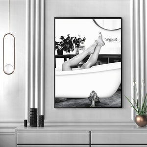Woman in Bathtub Print, Feminist Poster, Bathroom Wall Art, Black and White, Vintage Photography, Girls Bathroom Decor, Feminine Wall Art