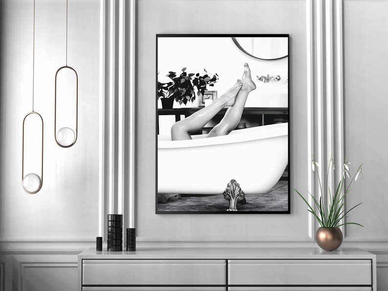 Woman in Bathtub Print, Feminist Poster, Bathroom Wall Art, Black and White, Vintage Photography, Girls Bathroom Decor, Feminine Wall Art
